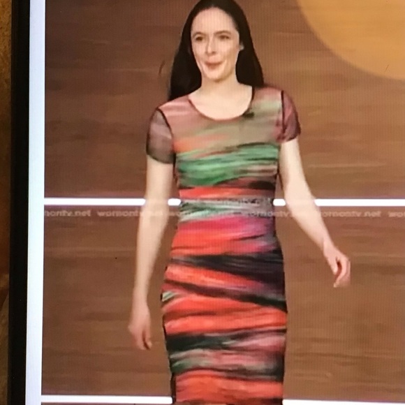 BCBGMaxAzria “Donna” ASOTV Mackenzie Morrison Rainbow Stripe Mesh Top Dress L - Picture 12 of 12